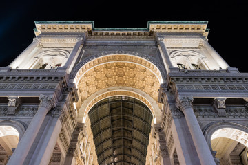 Galleria Vittorio and Duomo Di Milano illuminated at night from Milan Italy