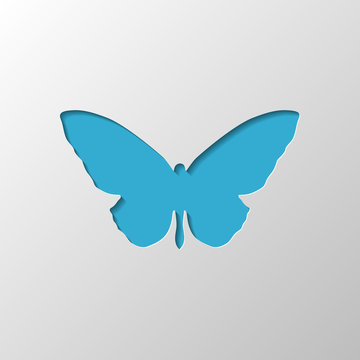 butterfly icon. Paper design. Cutted symbol with shadow