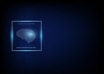 Artificial intelligence brain with circuit lines inside. Abstract digital technology and engineering background concept. 