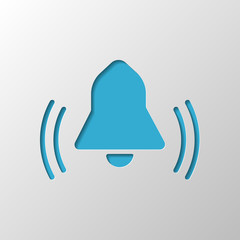 black bell icon. Paper design. Cutted symbol with shadow