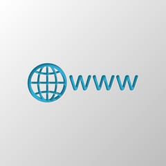 symbol of internet with globe and www. Paper design. Cutted symb