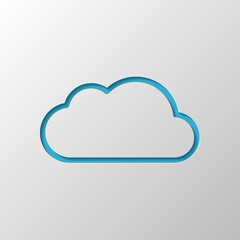 Simple cloud. Linear symbol with thin outline. Paper design. Cut