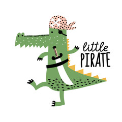 Cute crocodile. Cartoon creative alligator vector illustration in scandinavian style. Vector Illustration. Can be used print print for t-shirts, home decor, posters, cards.