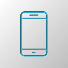 Simple mobile phone icon. Linear symbol, thin outline. Paper des