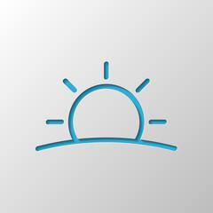 Sunrise icon. Linear, thin outline. Paper design. Cutted symbol