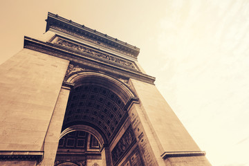 Triumphal arch or Arc de triomphe de l'Étoil. View Place Charles de Gaulle. Famous touristic...