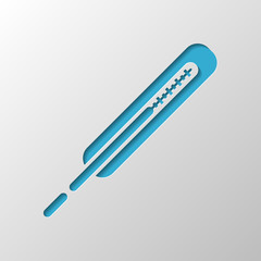 Medical thermometer for body. Paper design. Cutted symbol with s