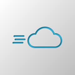 Windy icon. Linear, thin outline. Paper design. Cutted symbol wi