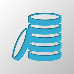 Coin stack icon. Paper design. Cutted symbol with shadow