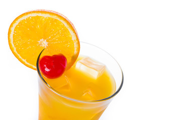 Tequila sunrise cocktail isolated on white background. Copyspace

