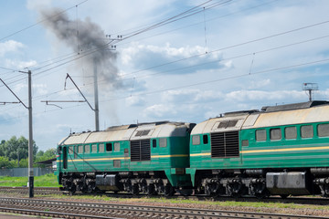 Fototapeta na wymiar Diesel locomotive on the station