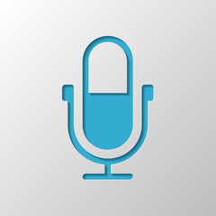 Simple microphone icon. Paper design. Cutted symbol with shadow
