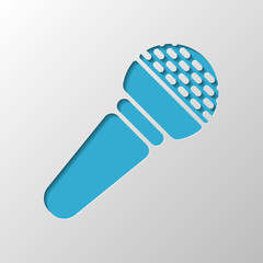 Hands microphone icon. Paper design. Cutted symbol with shadow