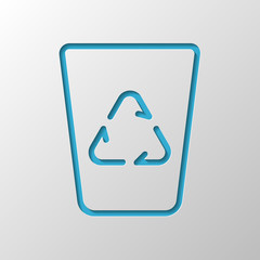 Recucle bin, reuse symbol on backet. Linear, thin outline. Paper