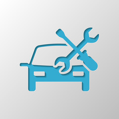 Car service, repair instrument, fix. Paper design. Cutted symbol