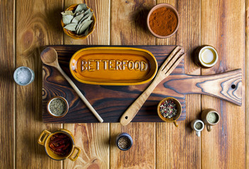 Spices on a wooden board