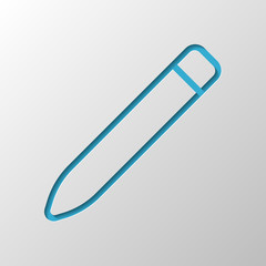 Simple pencil. Linear, thin outline. Paper design. Cutted symbol