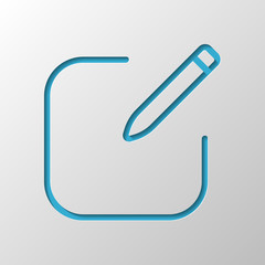 Edit icon. Square and pen. Linear, thin outline. Paper design. C