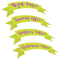 Modern promotion ribbon banner with lettering. Discount scroll, price tag, sticker, badge, poster with lettering text.