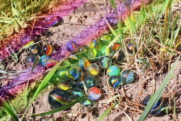 Glass balls on the ground