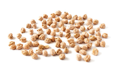 Dried chickpeas isolated on a white background.