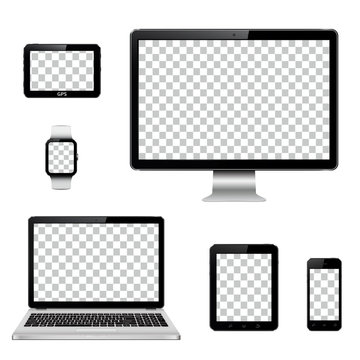 Modern technology devices with transparent wallpaper screen isolated