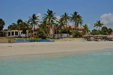palm, sea, beach, tropical, island, sand, ocean, water, vacation, paradise, sky, tree, blue, travel, coast, landscape, summer, nature, holiday, caribbean, coconut, pool, resort, beautiful, relax