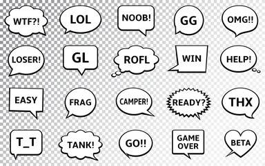 Speech bubbles with gamers chat short messages