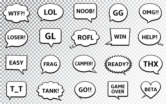 Speech bubbles with gamers chat short messages