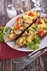 filling eggplant with vegetable