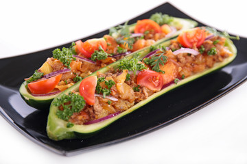 baked zucchini with beef and tomato