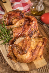 Pieces of roasted chicken.