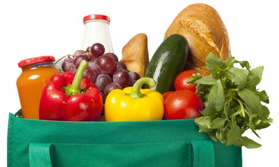 Reusable shopping bag full of groceries