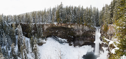 Panorama of forest around Brandywine Falls in winter.