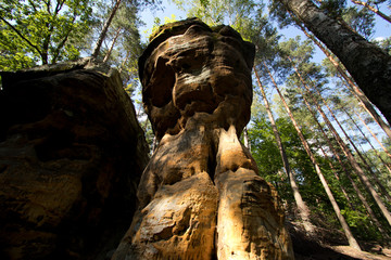 Unique red rocks, Skałki Piekło pod Niekłaniem Poland