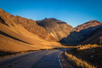 Sunset on Ruta 7 the road between Chile and Argentina through Cordillera de Los Andes - Mendoza Province, Argentina