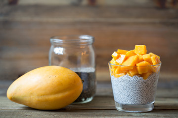 Chea seed pudding on coconut milk with mango 