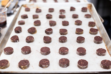 Chocolate sugar cookies ready to go into the oven.
