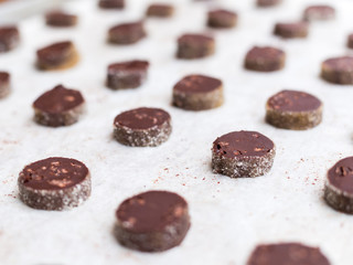 Chocolate sugar cookies ready to go into the oven.