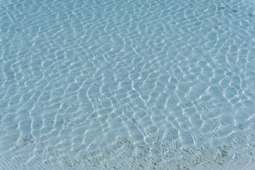 background, texture - blue water of a salt lake or tropical sea lagoon with a solar ripple over a white bottom