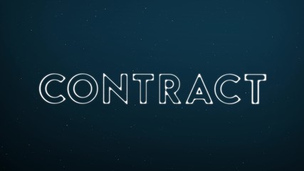 Abstract glowing word CONTRACT on dark blue digital background