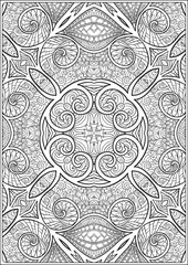 Abstract vector decorative ethnic mandala black and white seamless pattern. Outline hand drawing. Good for coloring page for the adult coloring book. Stock vector illustration.