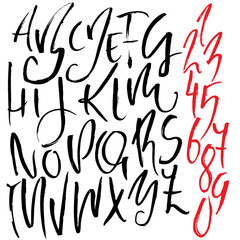 Hand drawn modern dry brush lettering. Grunge style alphabet. Handwritten font. Vector illustration.