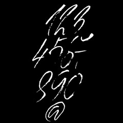 Set of calligraphic ink numbers. Textured dry brush lettering. Vector illustration.