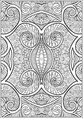 Abstract vector decorative ethnic mandala black and white seamless pattern. Outline hand drawing. Good for coloring page for the adult coloring book. Stock vector illustration.