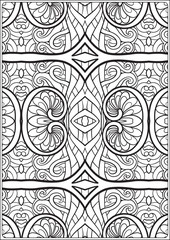 Abstract vector decorative ethnic mandala black and white seamless pattern. Outline hand drawing. Good for coloring page for the adult coloring book. Stock vector illustration.