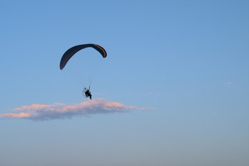 motorized paraglider,fun,sport,evening,paragliding,sky,blue,air,wind,fly,flying,freedom,cloud,