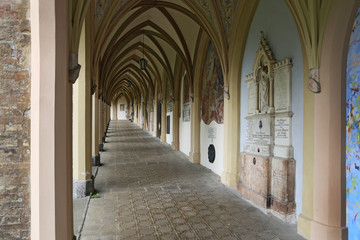 Cloister of St. Mary church built for silver mine workers in Schwaz, Tyrol, Austria