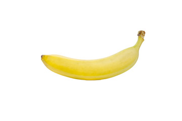 A single ripe yellow banana, isolated on white, tasty appearance. Front shot.
