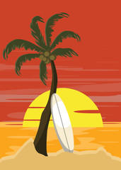 surfboards and sunset on the beach vector illustration 